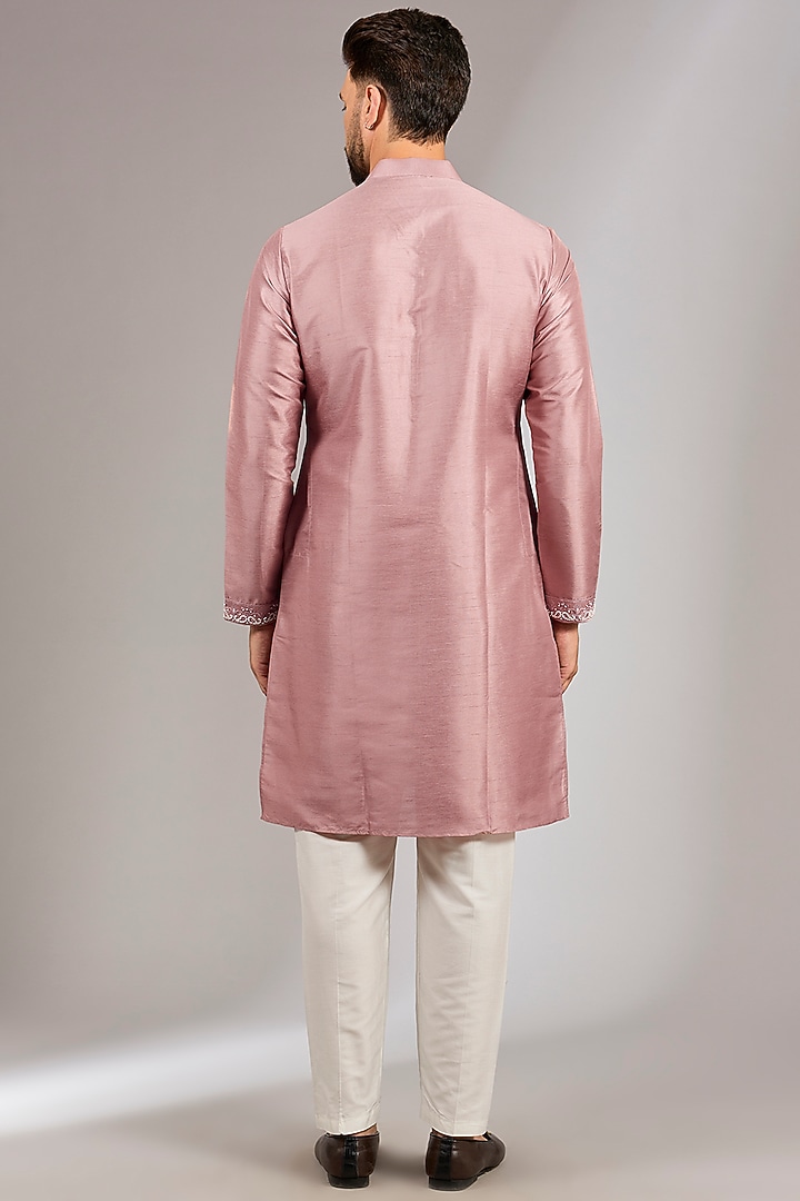 Mauve Pink Muslin Silk Cutdana Embroidered Bundi Set by RNG Safawala Men at Pernia's Pop Up Shop