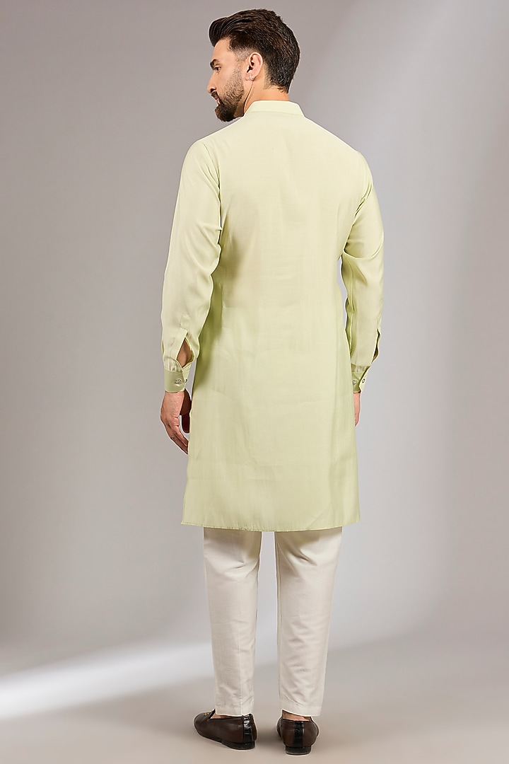 Pista Green Cotton Silk Gold Resham Embroidered Bundi Jacket Set by RNG Safawala Men at Pernia's Pop Up Shop
