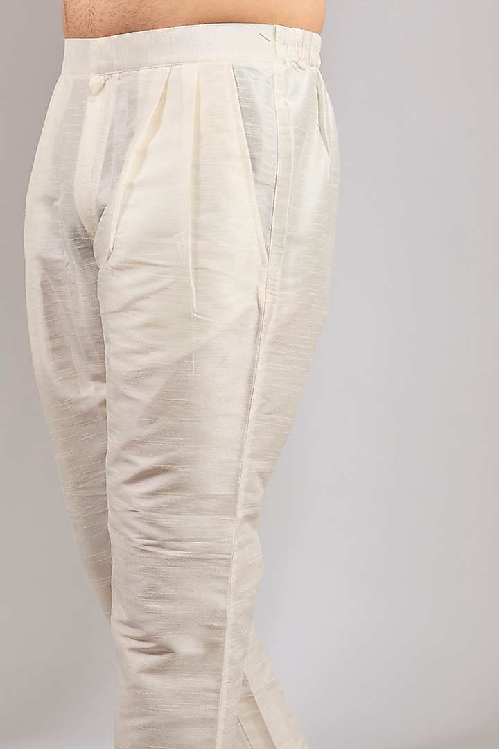 Cream Dupion Silk Pencil Pants by RNG Safawala Men at Pernia's Pop Up Shop