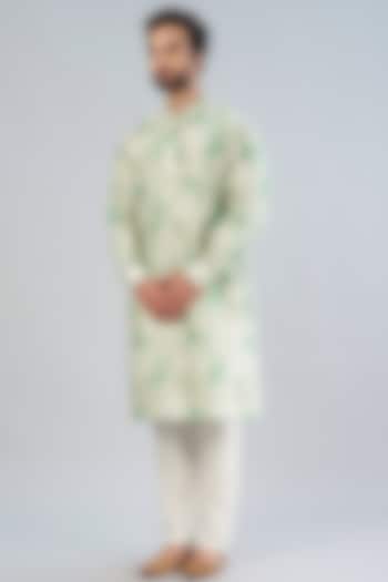 Sea Green Cotton Silk Embroidered Kurta Set by RNG Safawala Men