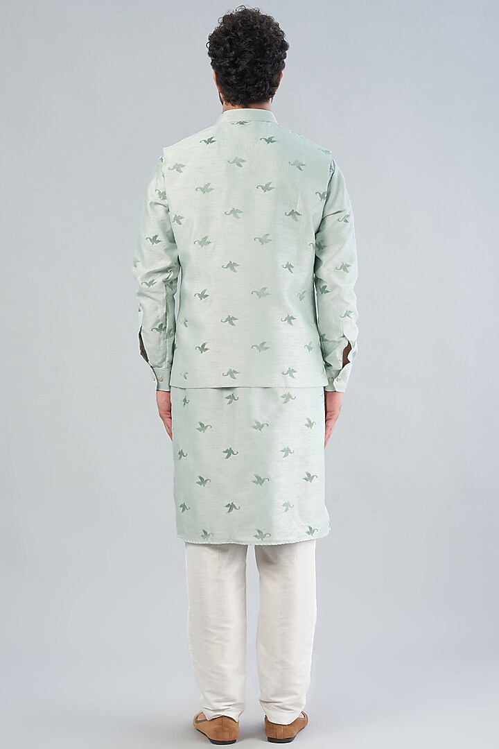Sea Green Embroidered Bundi Jakcet with Kurta Set by RNG Safawala Men at Pernia's Pop Up Shop