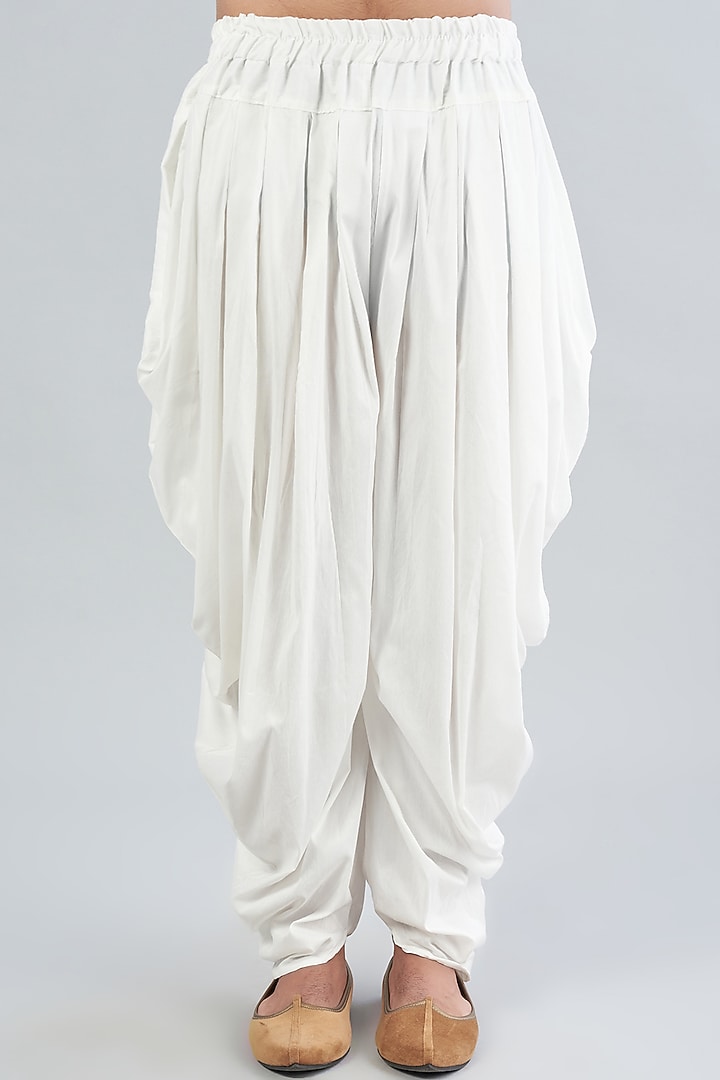 Ivory Dupion Silk Dhoti Pants by RNG Safawala Men at Pernia's Pop Up Shop