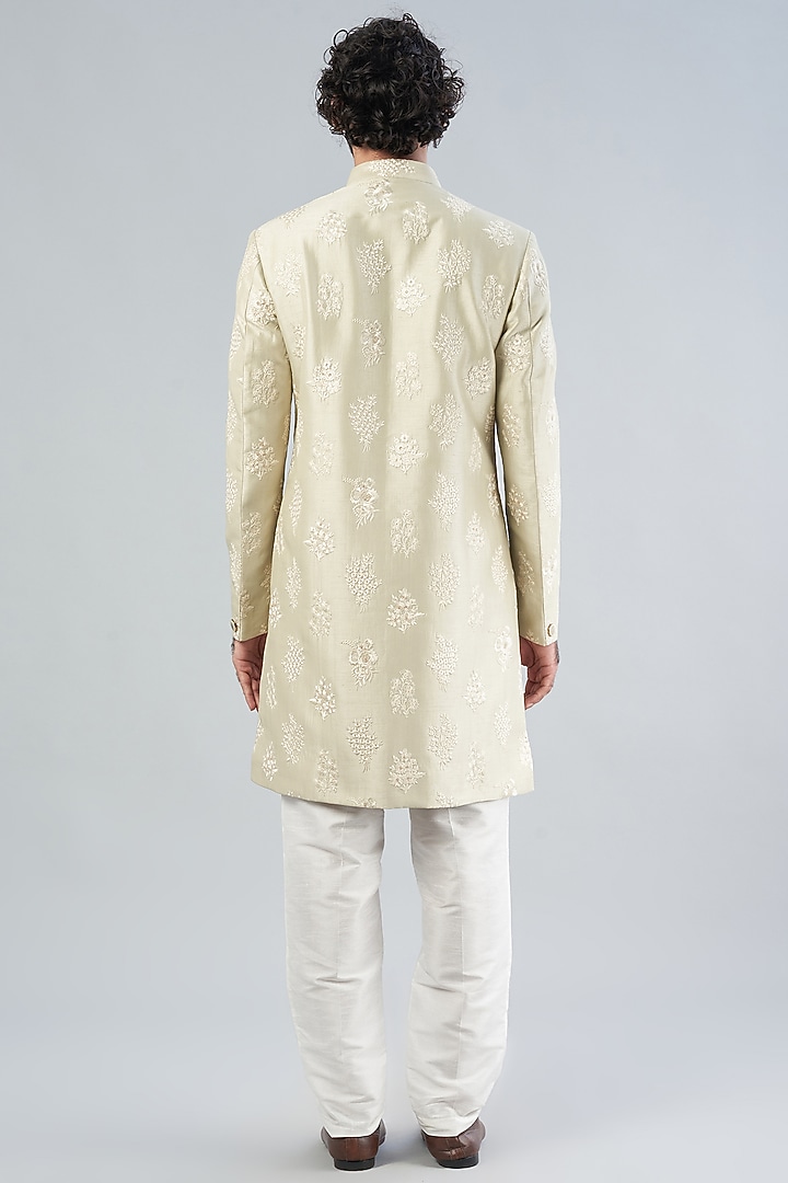 Sage Green Embroidered Achkan Set by RNG Safawala Men at Pernia's Pop Up Shop
