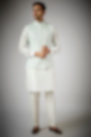 Aqua Blue Georgette Embroidered Nehru Jacket Set by RNG Safawala Men at Pernia's Pop Up Shop