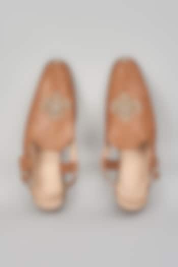 Brown Suede Hand Embroidered Slip-On Peshwari by RNG Safawala Men
