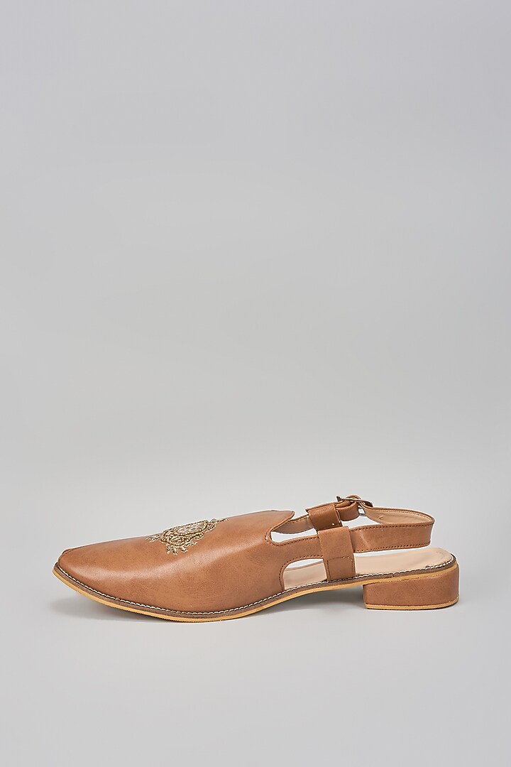 Brown Suede Hand Embroidered Slip-On Peshwari by RNG Safawala Men at Pernia's Pop Up Shop