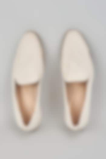 Off-White Suede Hand Embroidered Loafers by RNG Safawala Men