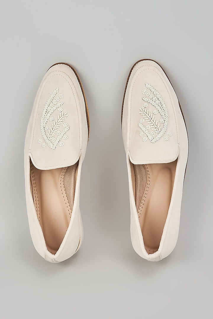 Off-White Suede Hand Embroidered Loafers by RNG Safawala Men