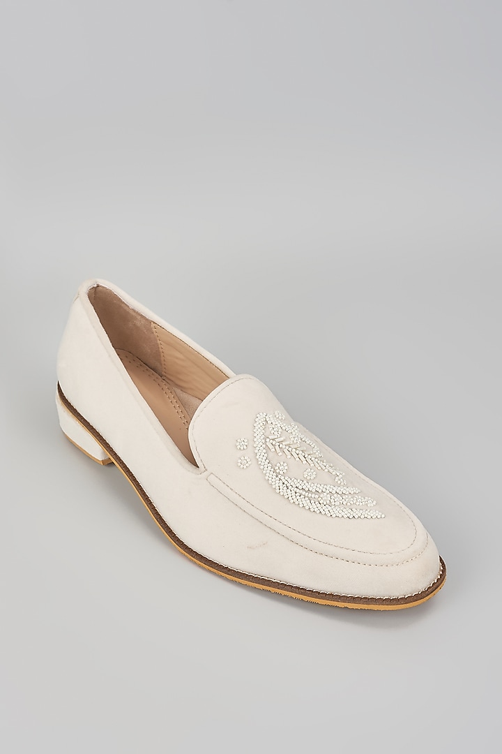 Off-White Suede Hand Embroidered Loafers by RNG Safawala Men at Pernia's Pop Up Shop