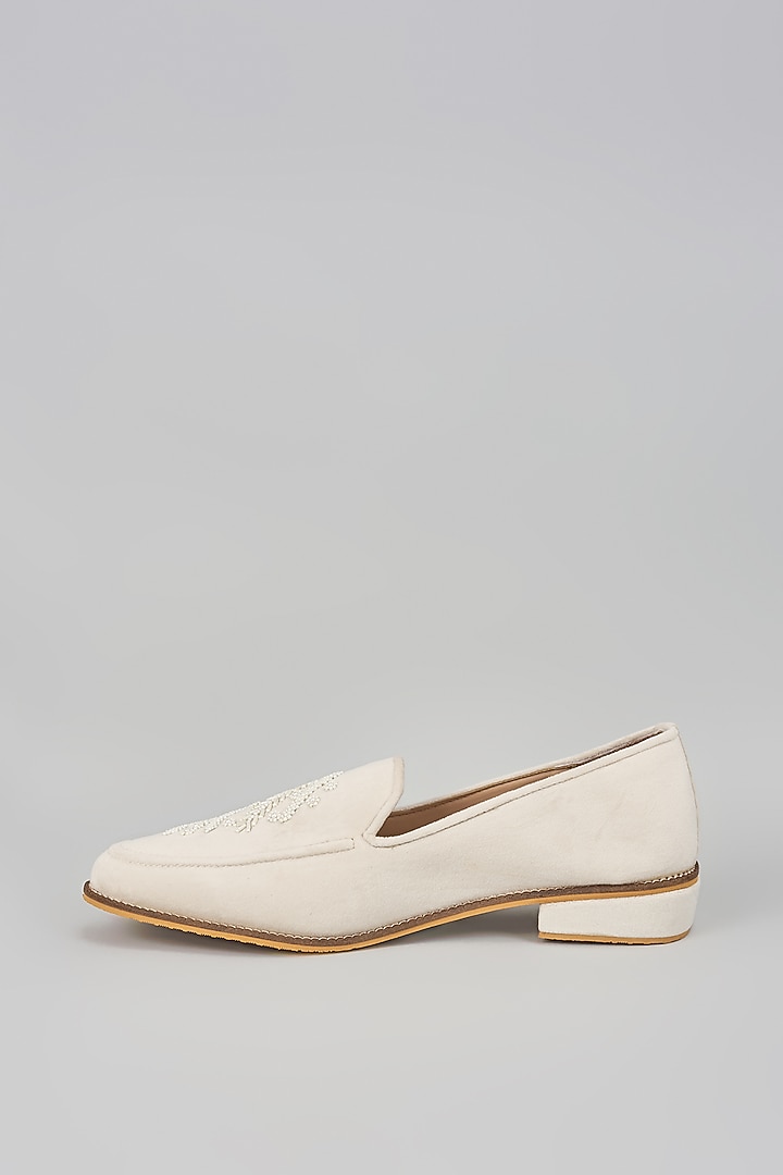 Off-White Suede Hand Embroidered Loafers by RNG Safawala Men at Pernia's Pop Up Shop