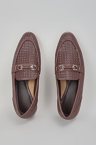 Brown Grain Leather Shoes by RNG Safawala Men