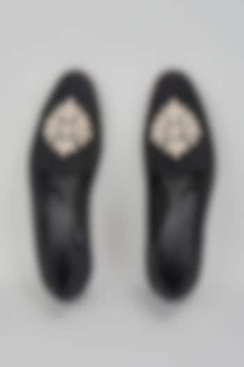 Black Suede Hand Embroidered Slip-On Loafers by RNG Safawala Men