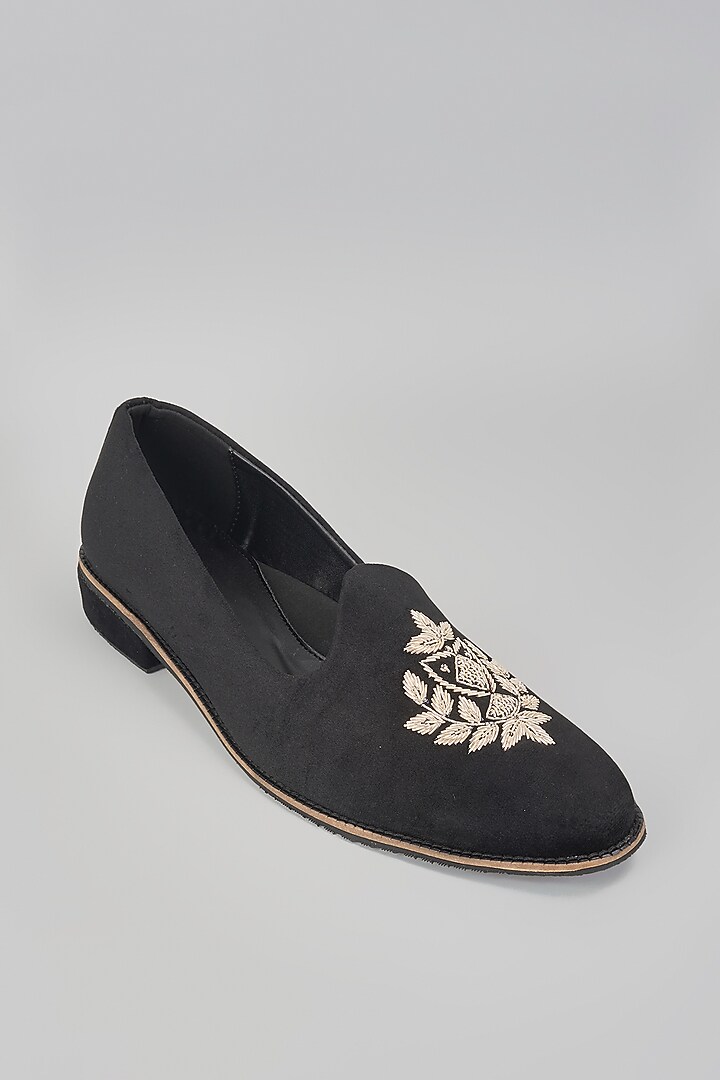Black Suede Hand Embroidered Slip-On Loafers by RNG Safawala Men at Pernia's Pop Up Shop