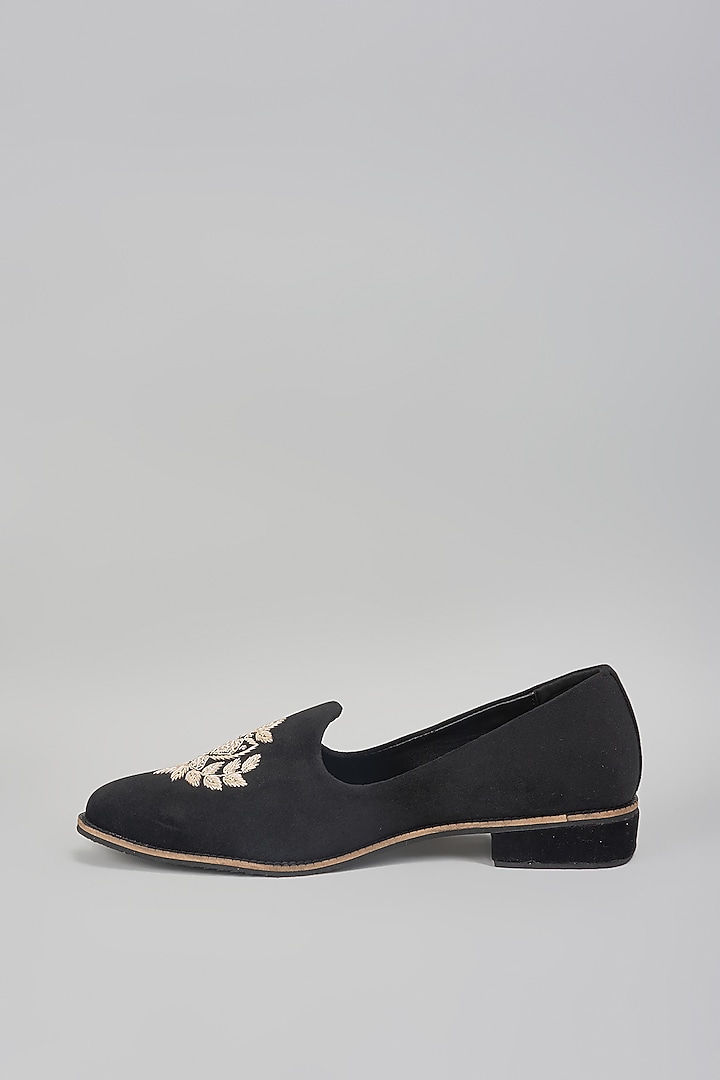 Black Suede Hand Embroidered Slip-On Loafers by RNG Safawala Men at Pernia's Pop Up Shop