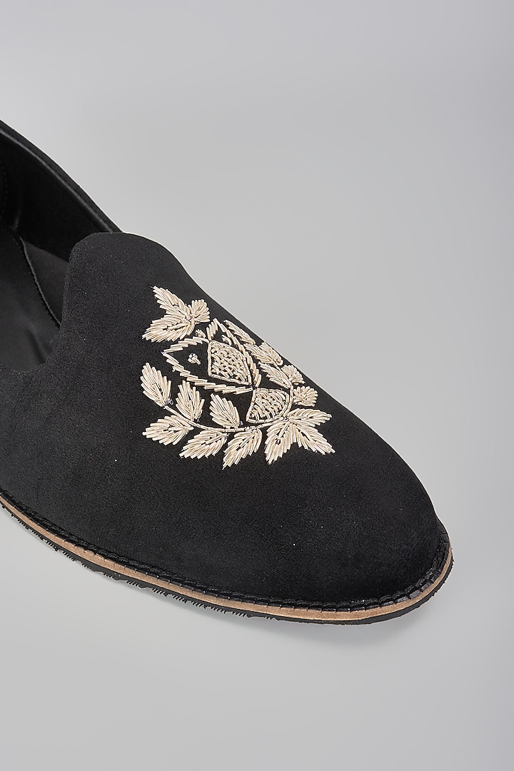 Black Suede Hand Embroidered Slip-On Loafers by RNG Safawala Men at Pernia's Pop Up Shop