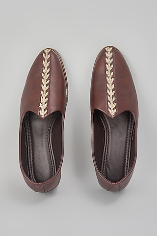 Brown Leather Hand Embroidered Juttis by RNG Safawala Men