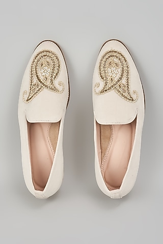 Off-White Suede Hand Embroidered Slip-On Peshwari by RNG Safawala Men