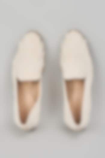 Off-White Suede Pearl Hand Embroidered Loafers by RNG Safawala Men