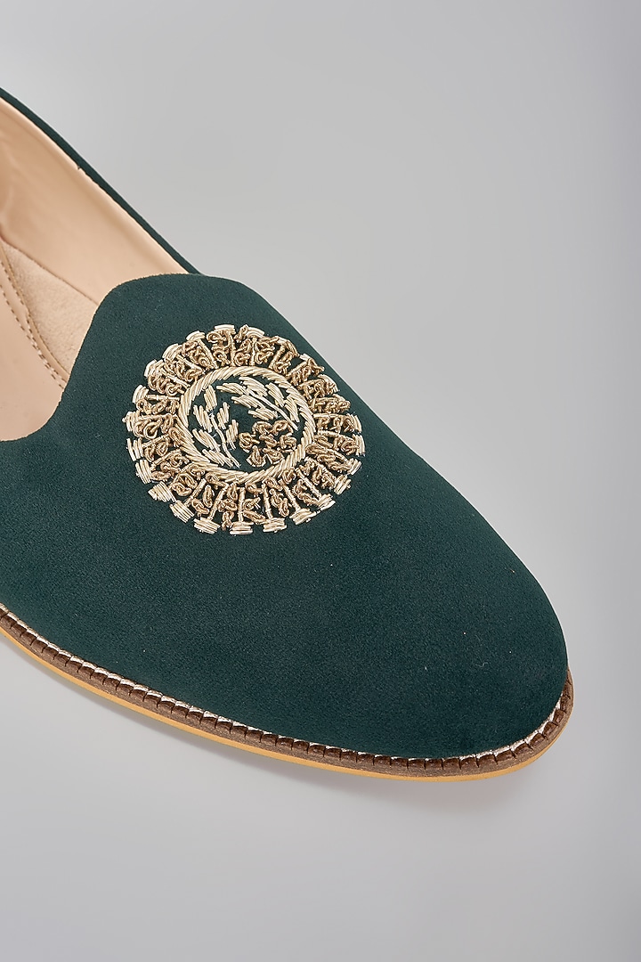Emerald Green Suede Hand Embroidered Slip-On Loafers by RNG Safawala Men at Pernia's Pop Up Shop