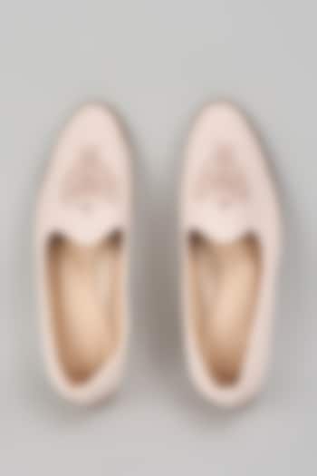 Blush Pink Suede Dabka Hand Embroidered Slip-On Loafers by RNG Safawala Men