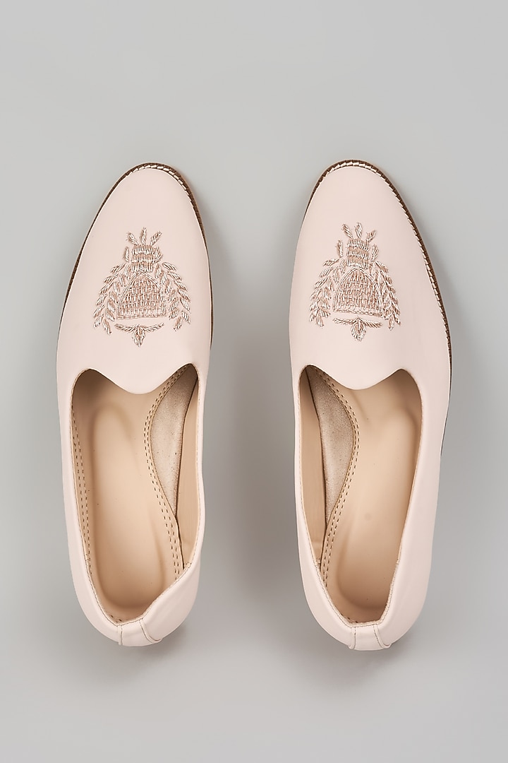Blush Pink Suede Dabka Hand Embroidered Slip-On Loafers by RNG Safawala Men