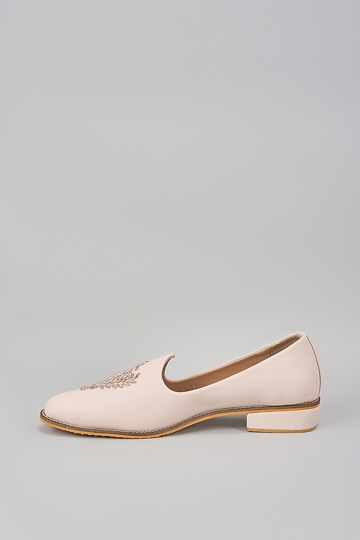 Blush Pink Suede Dabka Hand Embroidered Slip-On Loafers by RNG Safawala Men at Pernia's Pop Up Shop