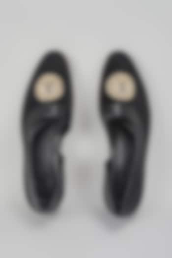 Black Suede Hand Embroidered Slip-On Peshwari by RNG Safawala Men