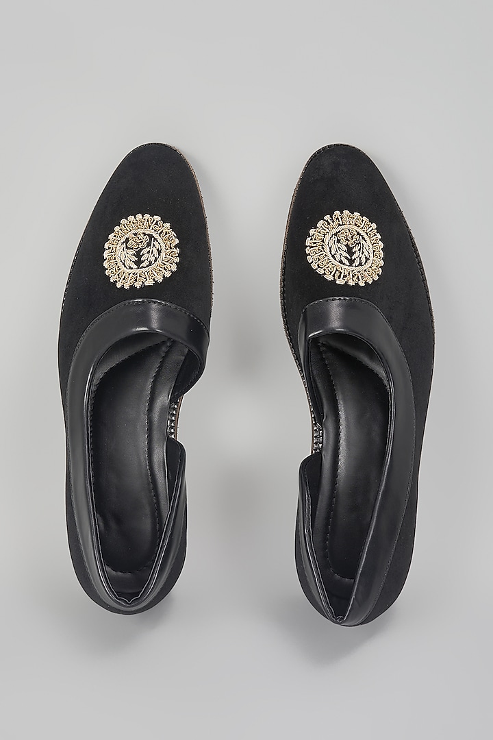 Black Suede Hand Embroidered Slip-On Peshwari by RNG Safawala Men