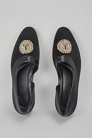 Black Suede Hand Embroidered Slip-On Peshwari by RNG Safawala Men