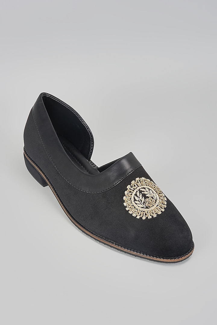 Black Suede Hand Embroidered Slip-On Peshwari by RNG Safawala Men at Pernia's Pop Up Shop