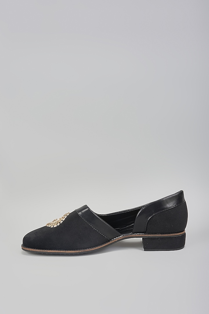 Black Suede Hand Embroidered Slip-On Peshwari by RNG Safawala Men at Pernia's Pop Up Shop
