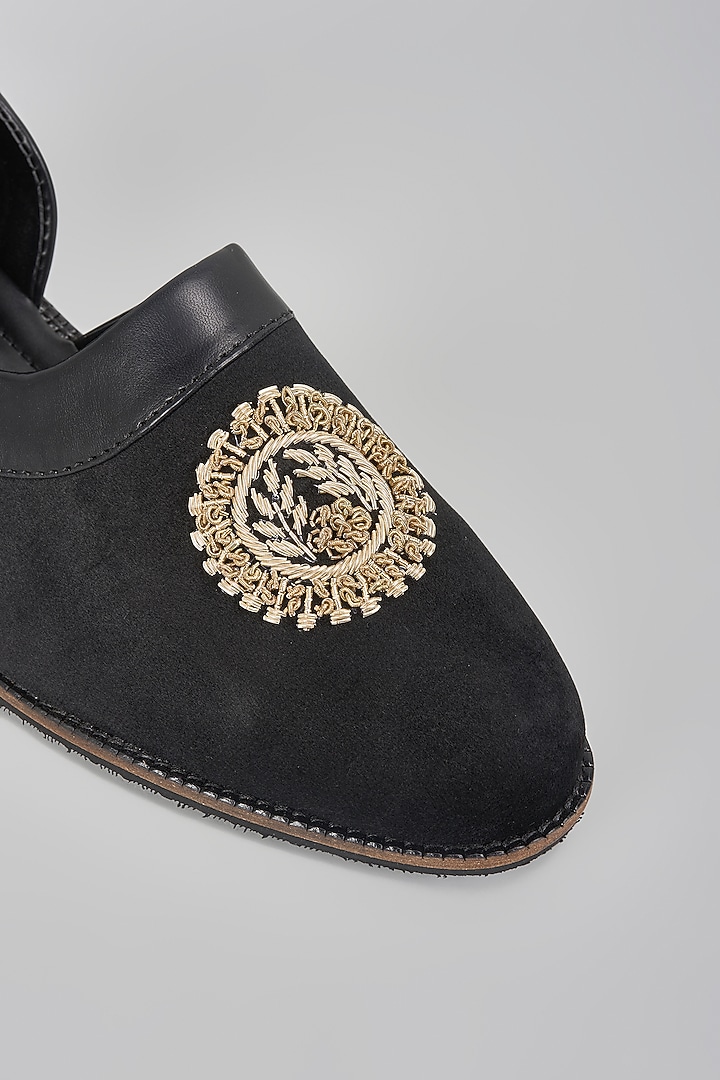 Black Suede Hand Embroidered Slip-On Peshwari by RNG Safawala Men at Pernia's Pop Up Shop
