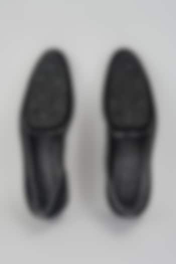 Black Suede Hand Embroidered Slip-On Loafers by RNG Safawala Men