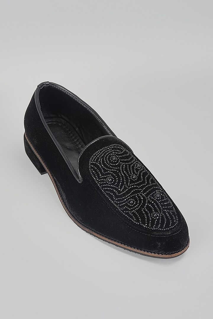 Black Suede Hand Embroidered Slip-On Loafers by RNG Safawala Men at Pernia's Pop Up Shop