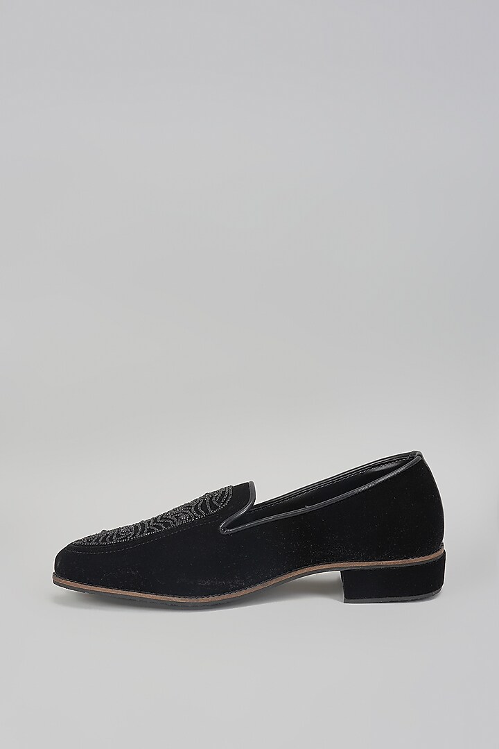 Black Suede Hand Embroidered Slip-On Loafers by RNG Safawala Men at Pernia's Pop Up Shop
