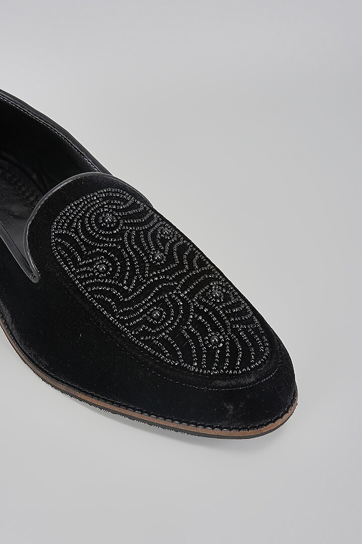 Black Suede Hand Embroidered Slip-On Loafers by RNG Safawala Men at Pernia's Pop Up Shop