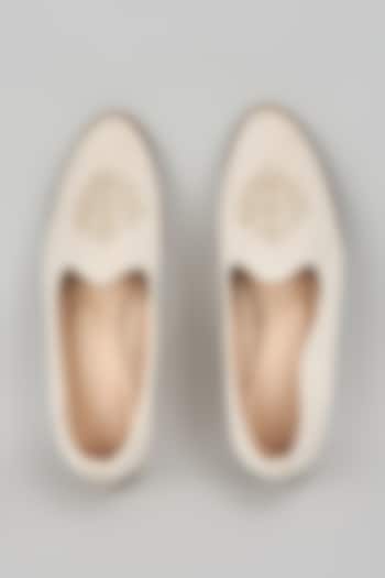 Off-White Suede Hand Embroidered Loafers by RNG Safawala Men