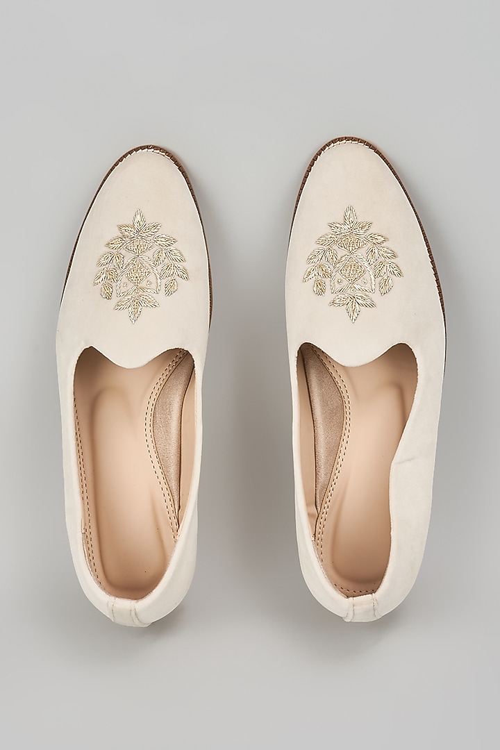 Off-White Suede Hand Embroidered Loafers by RNG Safawala Men