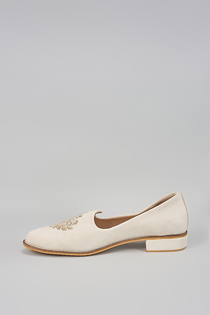 Off-White Suede Hand Embroidered Loafers by RNG Safawala Men at Pernia's Pop Up Shop