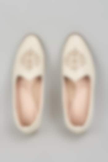 Off-White Suede Hand Embroidered Loafers by RNG Safawala Men