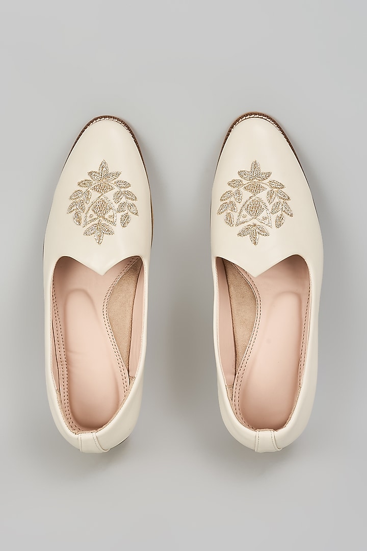 Off-White Suede Hand Embroidered Loafers by RNG Safawala Men