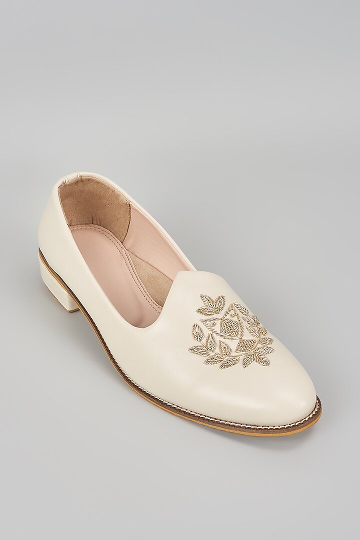Off-White Suede Hand Embroidered Loafers by RNG Safawala Men at Pernia's Pop Up Shop