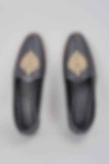 Black Leather Hand Embroidered Loafers by RNG Safawala Men