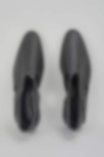 Black Grain Leather Slip-On Peshwari by RNG Safawala Men
