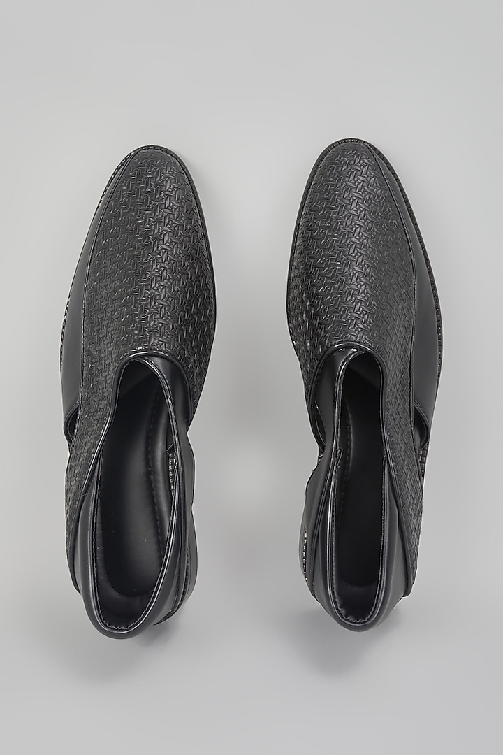 Black Grain Leather Slip-On Peshwari by RNG Safawala Men