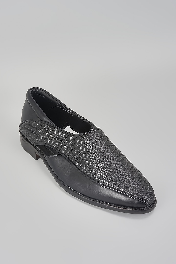 Black Grain Leather Slip-On Peshwari by RNG Safawala Men at Pernia's Pop Up Shop