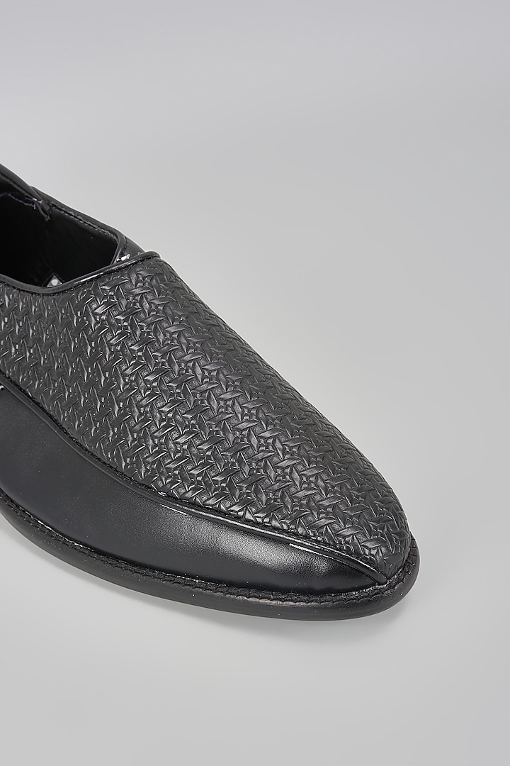 Black Grain Leather Slip-On Peshwari by RNG Safawala Men at Pernia's Pop Up Shop