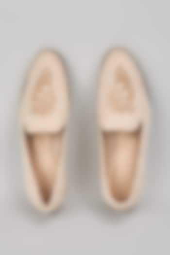 Nude Pink Suede Hand Embroidered Loafers by RNG Safawala Men