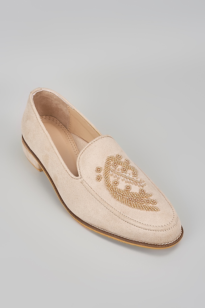 Nude Pink Suede Hand Embroidered Loafers by RNG Safawala Men at Pernia's Pop Up Shop