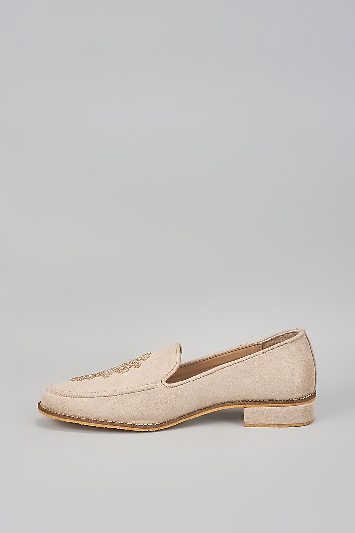 Nude Pink Suede Hand Embroidered Loafers by RNG Safawala Men at Pernia's Pop Up Shop
